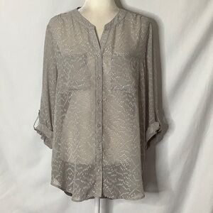 Black Rainn Textured Sheer Gray Button Up Blouse Size XL